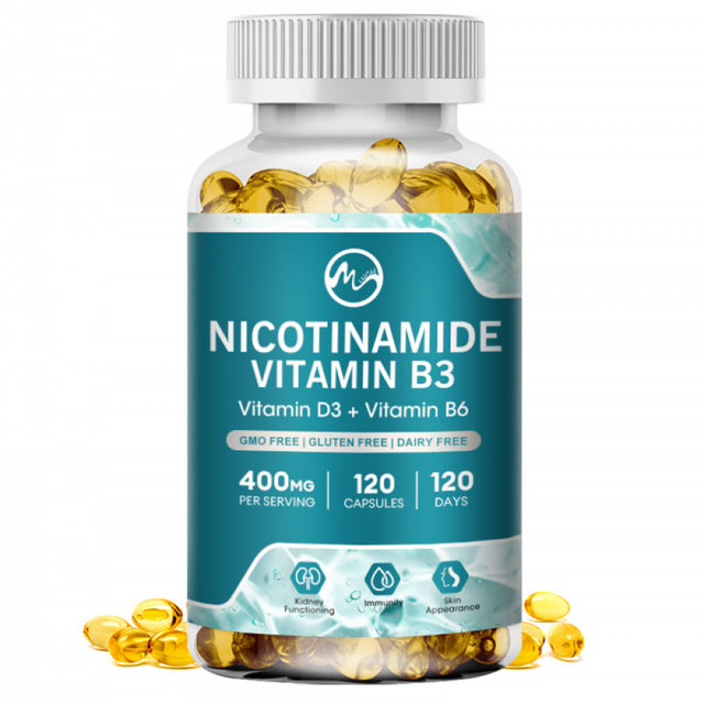 Minch 400Mg Nicotinamide Supplements | with Vitamin B3,D3,B6,Coq10 | Heart Health & Immune System Support,Promotes Healthy Skin| 120 Capsules