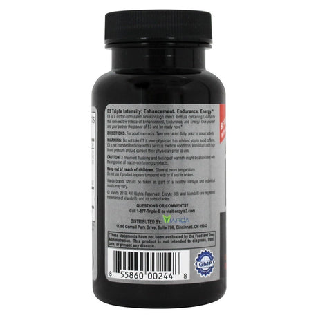 Enzyte3® Triple Intensity Male Enhancement with Energy & Endurance. Formulated with L-Citrulline, Guarana Seed Extract, Horny Goat Weed. Niacin, Vitamin B6, Folate and Vitamin B12. 30 Day Supply