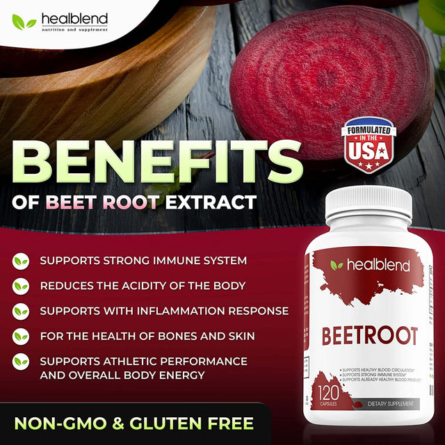 Healbend Organic Nitric Oxide Beet Root Capsules 1300Mg - Support Healthy Blood Circulation, Immune System, Nitric Oxide Booster - 3-Pack