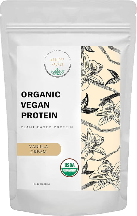 Organic Vegan Protein Powder - Plant Based Protein, Vanilla Flavor - Non Dairy, Lactose Free, No Sugar Added, Gluten Free, Soy Free, Non-Gmo, Ketogenic Vegan Blend - 1 Lb, 16 Ounce