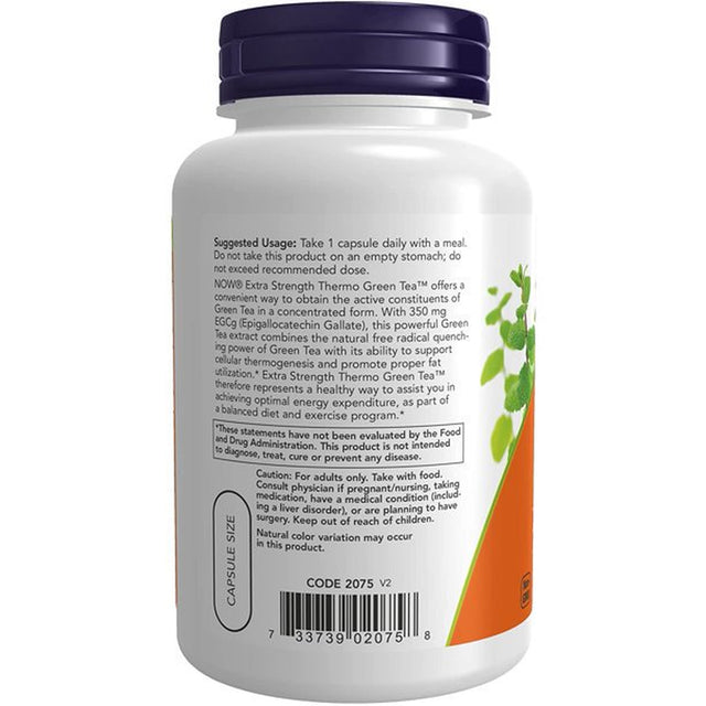 NOW Supplements, Thermo Green Tea™, Extra Strength, with 700 Mg Green Tea and 350 Mg Egcg, 90 Veg Capsules (Pack of 3)