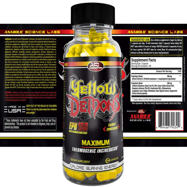 YELLOW DEMONS Thermogenic Fat Burner Anabolic Science Labs, Best 100% Complete All in One Appetite Suppressant, Clean Energy, Weight Loss, Fat Cutter