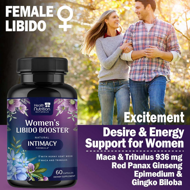 Libido Booster for Women - Female Libido Support Supplement - Women Vitamins Formula Supports Energy - Maca Root, Panax Ginseng, Tribulus Terrestris, Ashwagandha & More - 60 Veggie Capsules