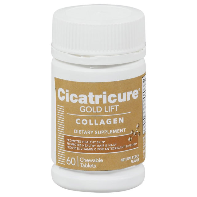 Cicatricure Gold Lift Chewable Collagen Tablets. Promotes Healthy Skin, Hair, Nails and Joints. Peach Flavor. 60 Tablets