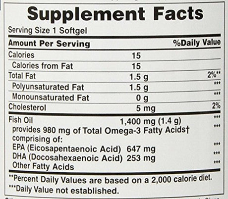 Nature'S Bounty Fish Oil 1400 Mg., 130 Softgels 980 Mg of Omega-3