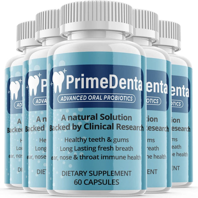 (5 Pack) Prime Denta - Advanced Oral Probiotics Formula for Healthy Teeth and Gums, Fresh Breath, Ear, Nose, Throat, and Immune Health Supplement - 300 Capsules