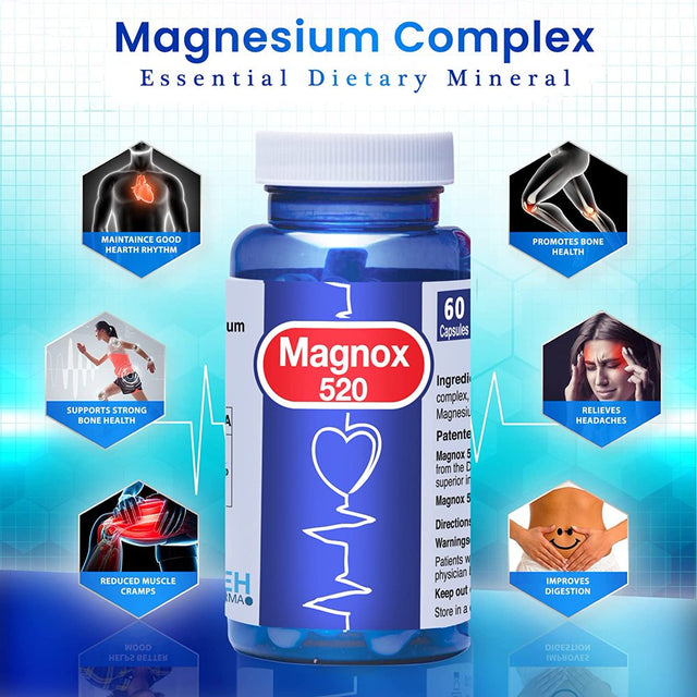 Magnox Magnesium Supplements for Muscle Relief 60 Magnesium Pills 520 Mg