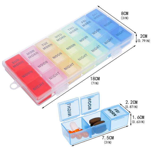 HEQUSIGNS Weekly Pill Organizer 3 Times a Day, 7 Day Pill Box Container, Portable Travel Medicine Case for Medication, Vitamin, Fish Oil, Supplements