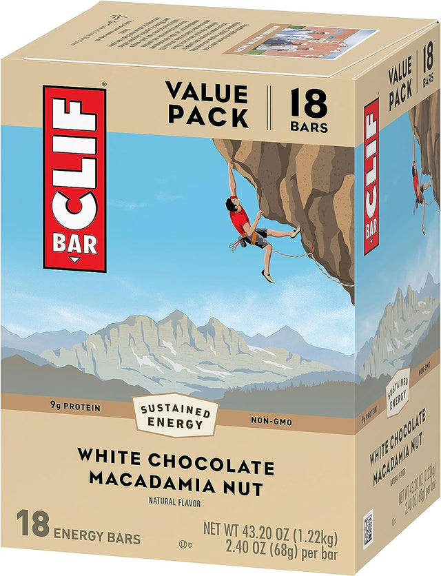 CLIF BAR - White Chocolate Macadamia Nut Flavor - Made with Organic Oats - 9G Protein - Non-Gmo - Plant Based - Energy Bars - 2.4 Oz. (18 Pack)