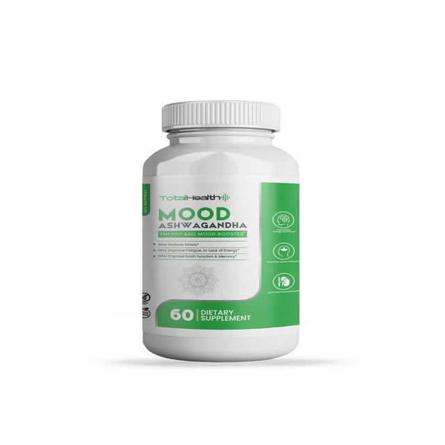 Total Health Organic Ashwagandha 1300Mg Supplements | Mood Adrenal Support, Stress Anxiety Relief Pills | 60 Vegan Capsules