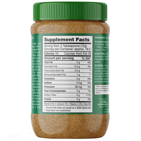 Sanar Naturals Ground Flaxseed, 8 Oz - Dietary Fibers for Digestive Support and Weight Management