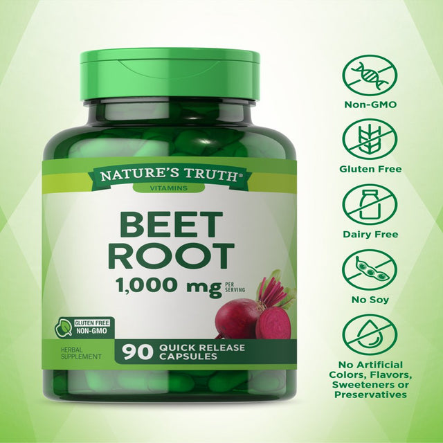 Beet Root Capsules | 1000Mg | 90 Pills | Herbal Extract | Gluten Free & Non-Gmo Supplement | by Nature'S Truth