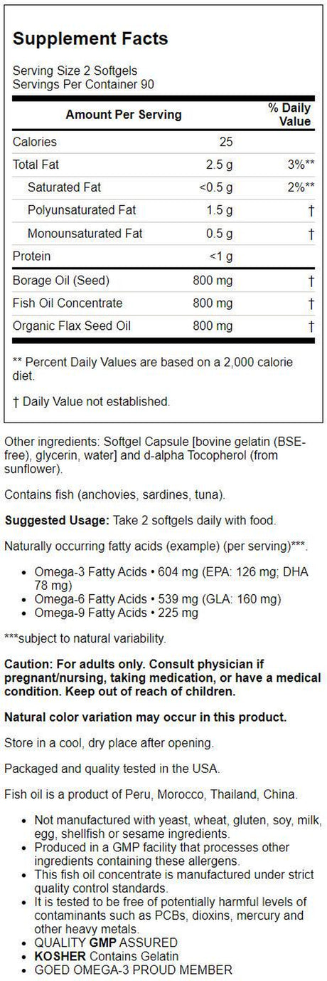 NOW Supplements, Super Omega 3-6-9 1200 Mg, 180 Softgels