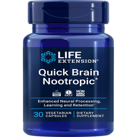 Life Extension Quick Brain Nootropic, 30 Vegetarian Capsules—Enhanced Brain Performance, Learning and Retention, High-Quality Brain Supplement- 1-Daily, Gluten-Free, Non-Gmo