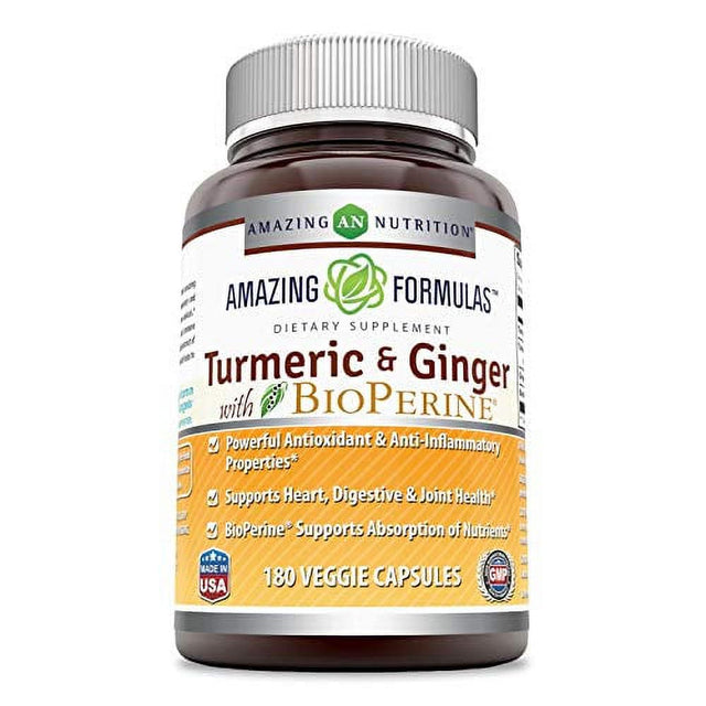 Amazing Formulas Turmeric Curcumin & Ginger with Bioperine 1500 Mg Veggie Capsules, 180 Count, 2 Pack