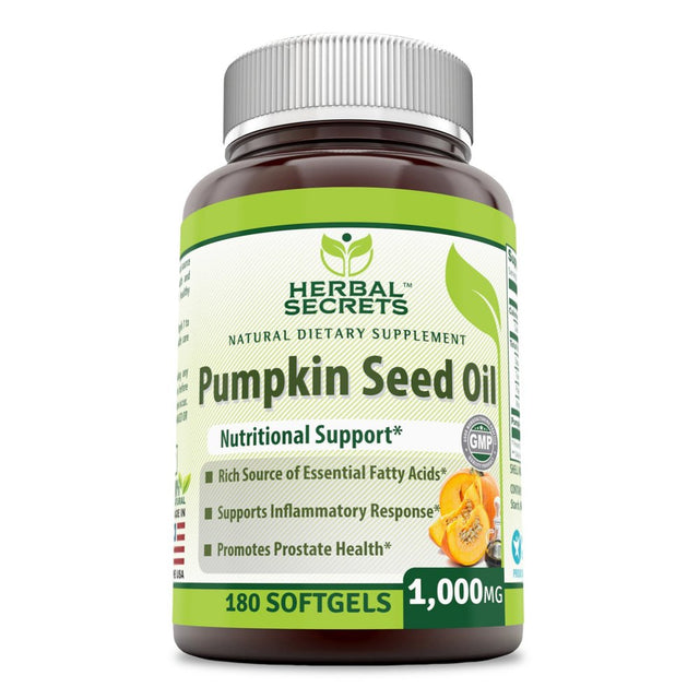 Herbal Secret'S Pumpkin Seed Oil 1000 Mg, 180 Softgels - Rich Source of Essential Fatty Acids - Supports Inflammatory Response -Promotes Prostate Health