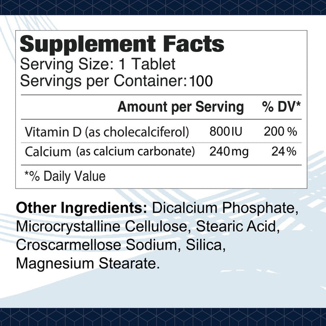 Calcium 600MG + Vitamin D 800 IU - Bone & Joint Support - 100 Tablets