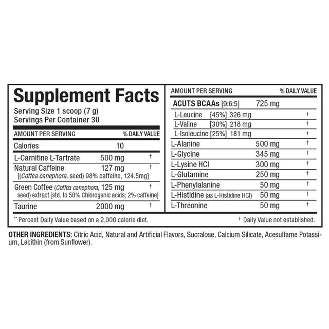 ALLMAX A:CUTS Amino-Charged Energy Drink, Blue Raspberry - 210 G - with Caffeine, Green Coffee Extract, L-Carnitine & 2000 Mg of Taurine - Sugar & Gluten Free - 30 Servings