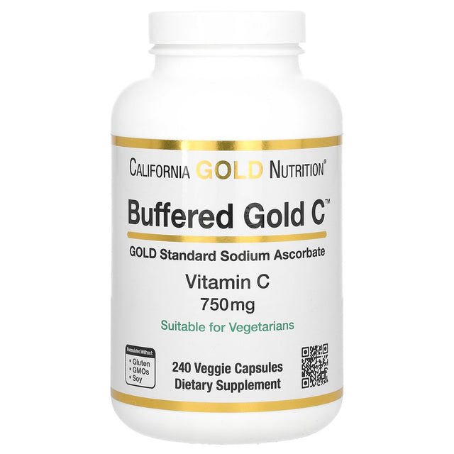 Buffered Gold C by California Gold Nutrition - Non-Acidic Vitamin C Supplement - Immune Support & Seasonal Wellness - Vegetarian Friendly - Gluten Free, Non-Gmo - 750 Mg - 240 Veggie Capsules