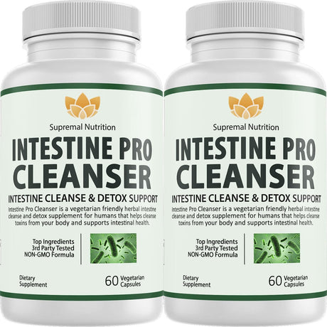 (2 Pack) Intestine Pro Cleanser, Cleanse & Detox Digestive Supplement, Intestinal Support for Humans, Guard People Intestines, 60 Capsules Adults Para Pills White Count (Pack of 2)