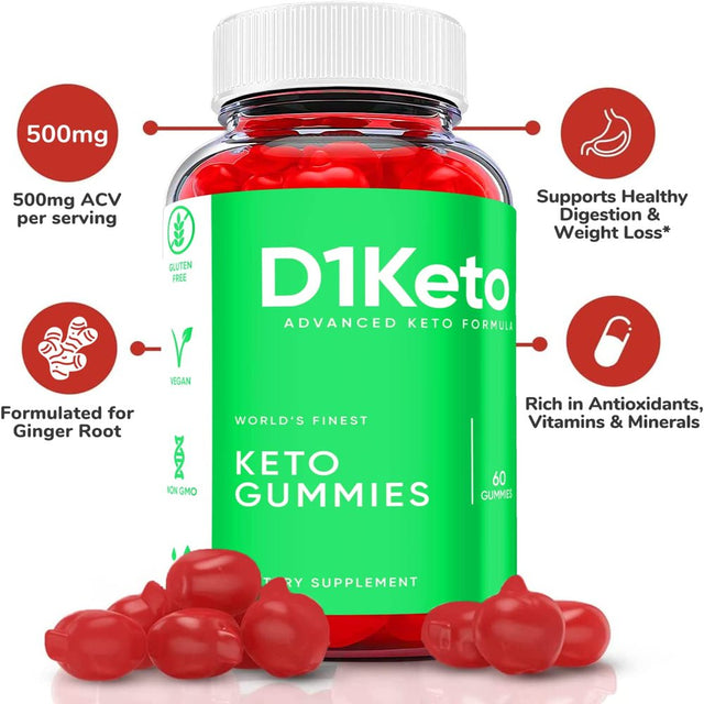 (1 Pack) D1 Keto ACV Gummies - Supplement for Weight Loss - Energy & Focus Boosting Dietary Supplements for Weight Management & Metabolism - Fat Burn - 60 Gummies