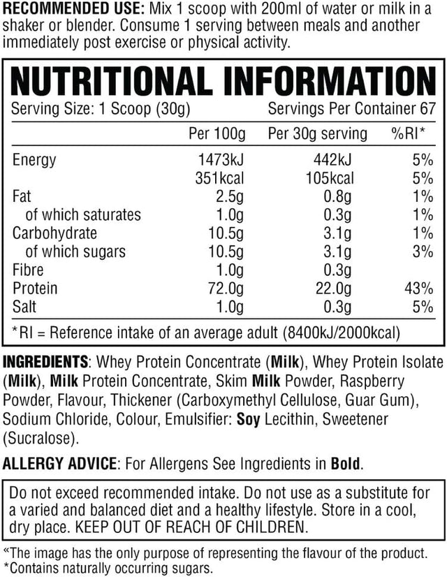 Whey Advanced Protein Powder, 67 Servings of Delicious Muscle Building Protein, Raspberry White Chocolate, 2010G