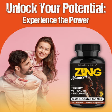 Zing Advance Testosterone Booster Vitamin Supplement, Boost Vitality, Strength, Energy, Muscle Growth Enhancement 90 Capsules