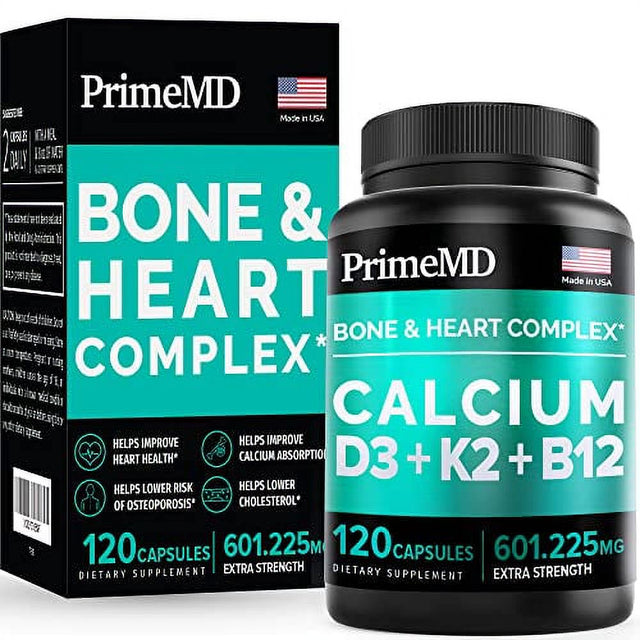 4-In-1 Calcium 600 Mg with Vitamin D3 5000 IU K2 + B12 - Extra Strength Heart & Bone Health Complex - Calcium Supplement for Women & Men, Vegan Vitamin D3 K2 & B12 (120 Capsules)