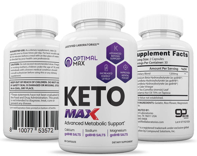 (2 Pack) Optimal Keto Max 1200MG Pills Includes Apple Cider Vinegar Gobhb Strong Exogenous Ketones Advanced Ketogenic Supplement Ketosis Support for Men Women 120 Capsules