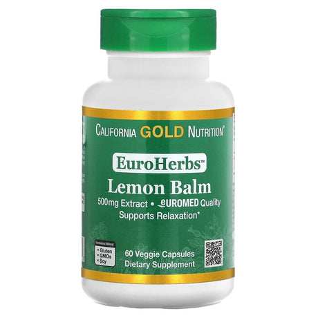 California Gold Nutrition Euroherbs, Lemon Balm Extract, 500 Mg, 60 Veggie Capsules