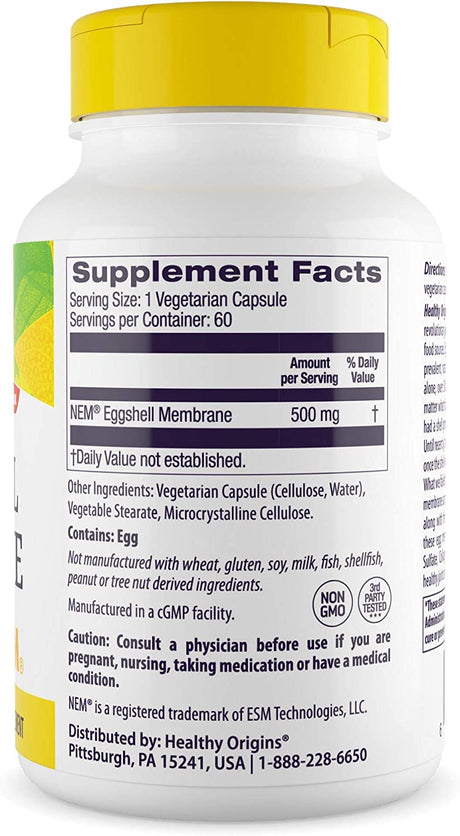 Healthy Origins Eggshell Membrane 500 Mg (NEM, Non-Gmo, Gluten Free, Joint Support), 60 Veggie Caps