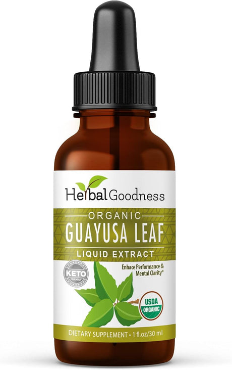 Guayusa Leaf Extract Brain Focus - Natural Caffeine Stamina Drink Energy Supplement, Coffee Alternative, Stress Relief - Organic Kosher 1Oz Bottle - Herbal Goodness