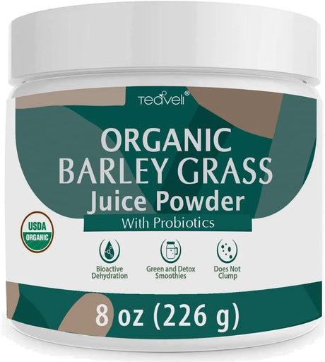 Organic Barley Grass Juice Powder with Probiotics - 8 Oz (226G)