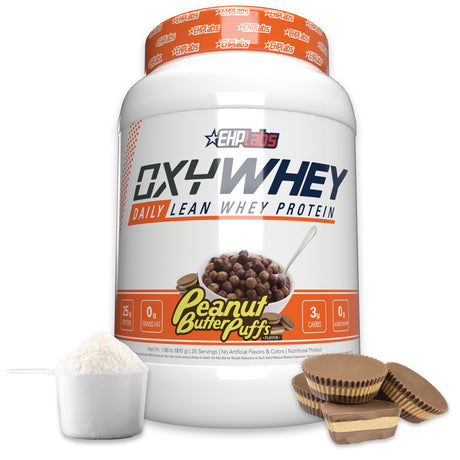 Ehplabs Oxywhey Whey Protein Powder Protein Shake - 25G of Whey Protein Isolate Meal Replacement Shake, Non-Gmo, Post Workout Protein Shakes, Isolate Protein Powder - 25 Serves (Peanut Butter Puffs)