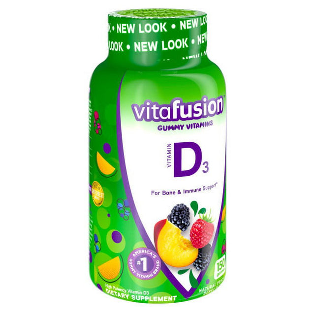 Vitafusion Vitamin D3 2000 IU Gummy Vitamins for Adults Dietary Supplement Peach, Blackberry & Strawberry Flavo (Pack of 4)