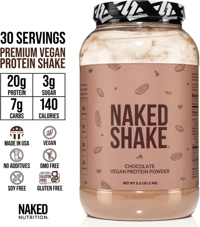 NAKED Nutrition Naked Shake - Chocolate Protein Powder - Plant Based Protein Shake with Mct Oil, Gluten-Free, Soy-Free, No Gmos or Artificial Sweeteners - 30 Servings