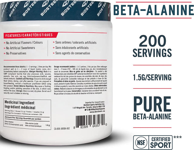 Biosteel Stackables Beta-Alanine Powder, Gluten Free and Non-Gmo Formula, Unflavored, 200 Servings