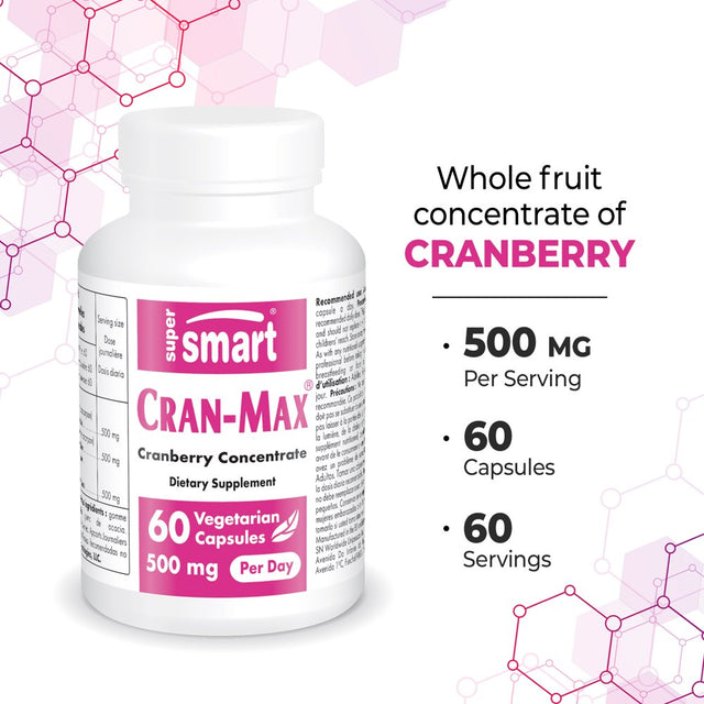 Supersmart - Cran-Max 500 Mg per Day - Cranberry Pills - Support Urinary Tract Health - Women & Men Supplement | Non-Gmo & Gluten Free - 60 Vegetarian Capsules