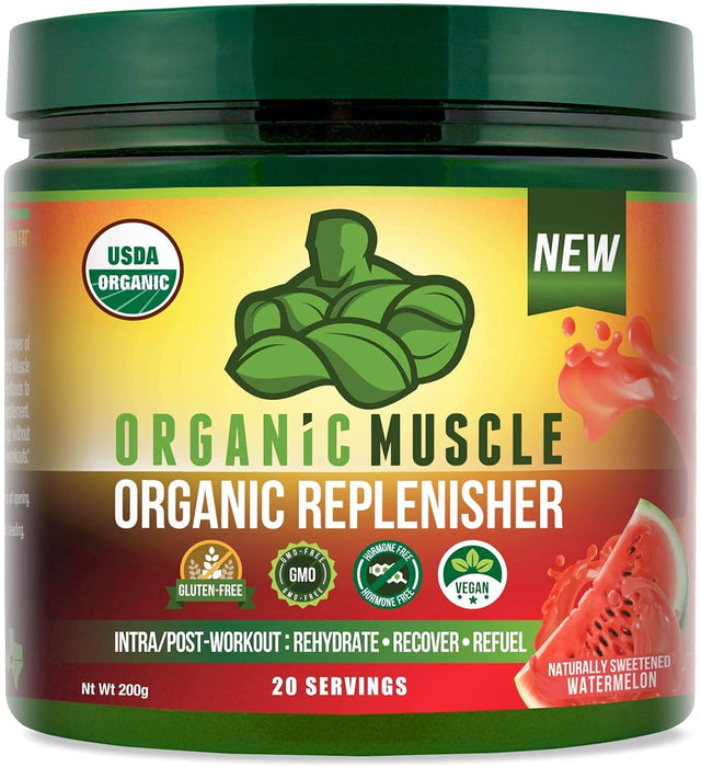 Organic Muscle Bundle - Pre-Workout Powder for Energy (Lemon Berry) + Replenisher for Hydration (Watermelon) - USDA Certified Organic