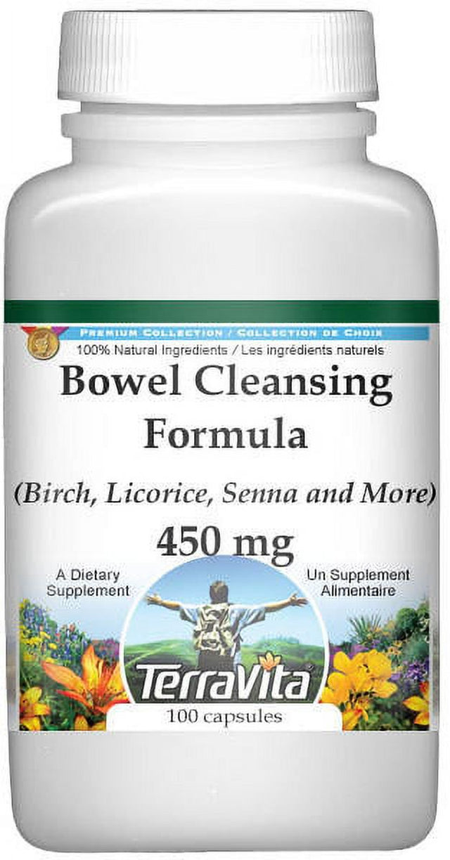 Terravita Bowel Cleansing Formula - Birch, Licorice, Senna and More - 450 Mg, (100 Capsules, 1-Pack, Zin: 512177)