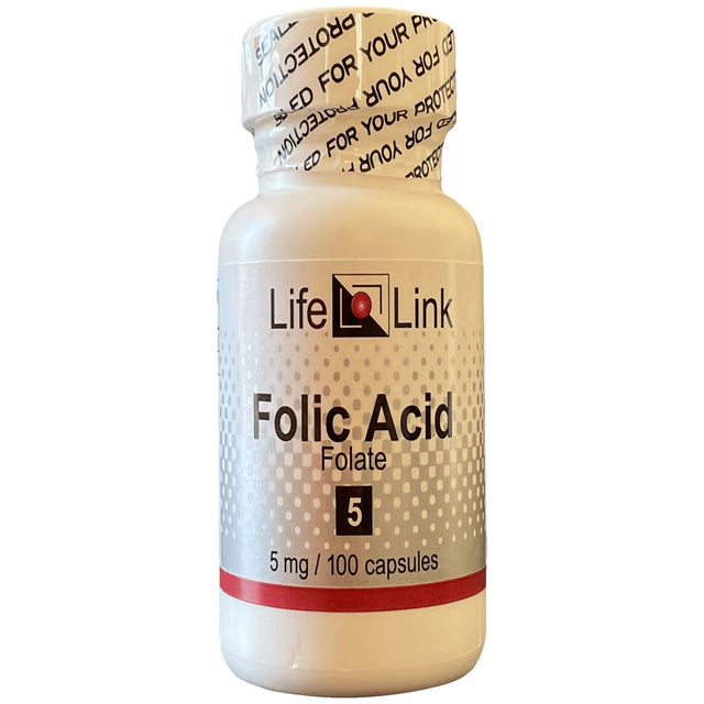 Lifelink'S Folic Acid | 5 Mg X 100 Capsules | Prenatal Health Support, Essential for Mom & Baby, Supports Cardiovascular Health, Encourages Growth | Gluten Free & Non-Gmo | Made in the USA