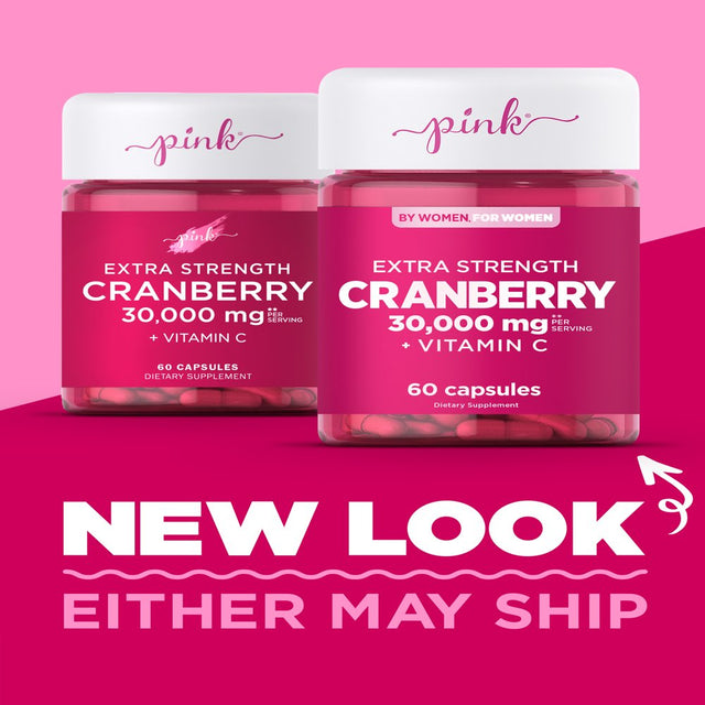 Pink Cranberry Pills for Women, 60 Capsules, plus Vitamin C, 60 Capsules