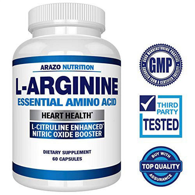 Premium L Arginine - 1340Mg Nitric Oxide Booster with L-Citrulline & Essential Amino Acids for Heart and Muscle Gain - Nitric Oxide Boost Supplement for Endurance and Energy - 60 Capsules