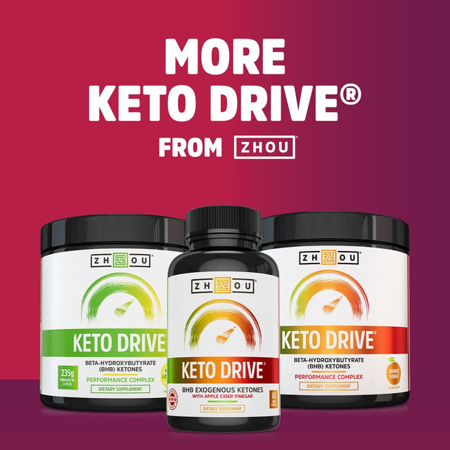 Zhou Keto Drive with BHB Ketones + Caffeine | Patented Beta-Hydroxybutyrates & Electrolytes | Black Cherry REVVED | 16 Servings, 240 Grams