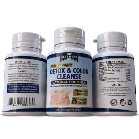 Colon Detox Cleanse Pills Lose Weight Loss Diet Slimming Fiber Organic Herbs 60 Capsules