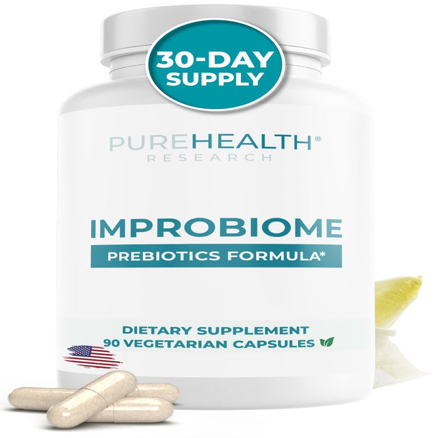 PUREHEALTH RESEARCH Improbiome Prebiotic Fiber Supplement - Natural Support for Healthy Gut Prebiotics - Inulin Digestive Nutritional Supplements - Apple Pectin Capsules - 90Ct