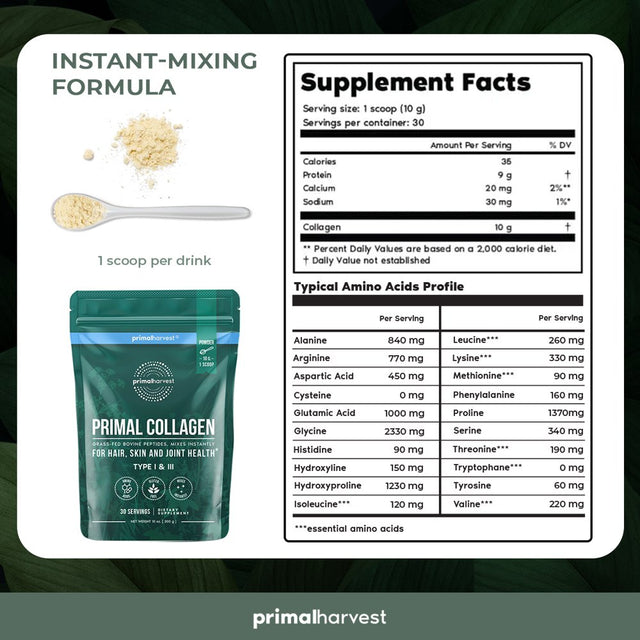 Collagen Powder Supplement by Primal Harvest - 30 Servings