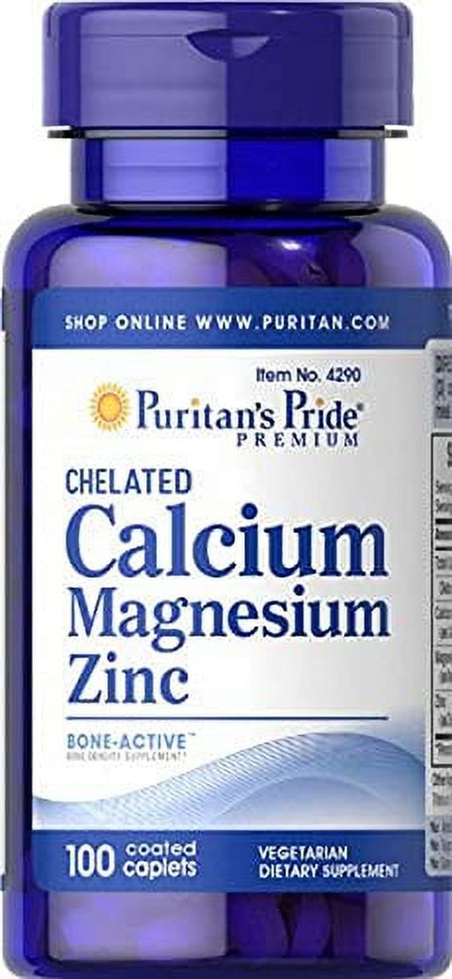 Puritan'S Pride Chelated Calcium Magnesium Zinc Caplets, 100 Count