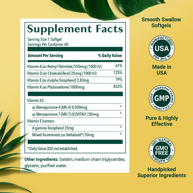 Algaecal D3 Complete - Vitamin D3 + Vitamin K2, Vitamin E, and Vitamin a , 60 Softgels