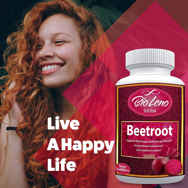 Bioleno Premium Red Beetroot Powder Capsule - Natural Beet Root Powder Helps Supports Blood Pressure, Athletic Performance, Digestive, Immune System - Non-Gmo & Gluten-Free | 60 Capsules